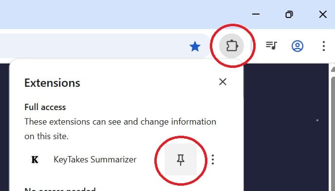 How to pin the KeyTakes extension